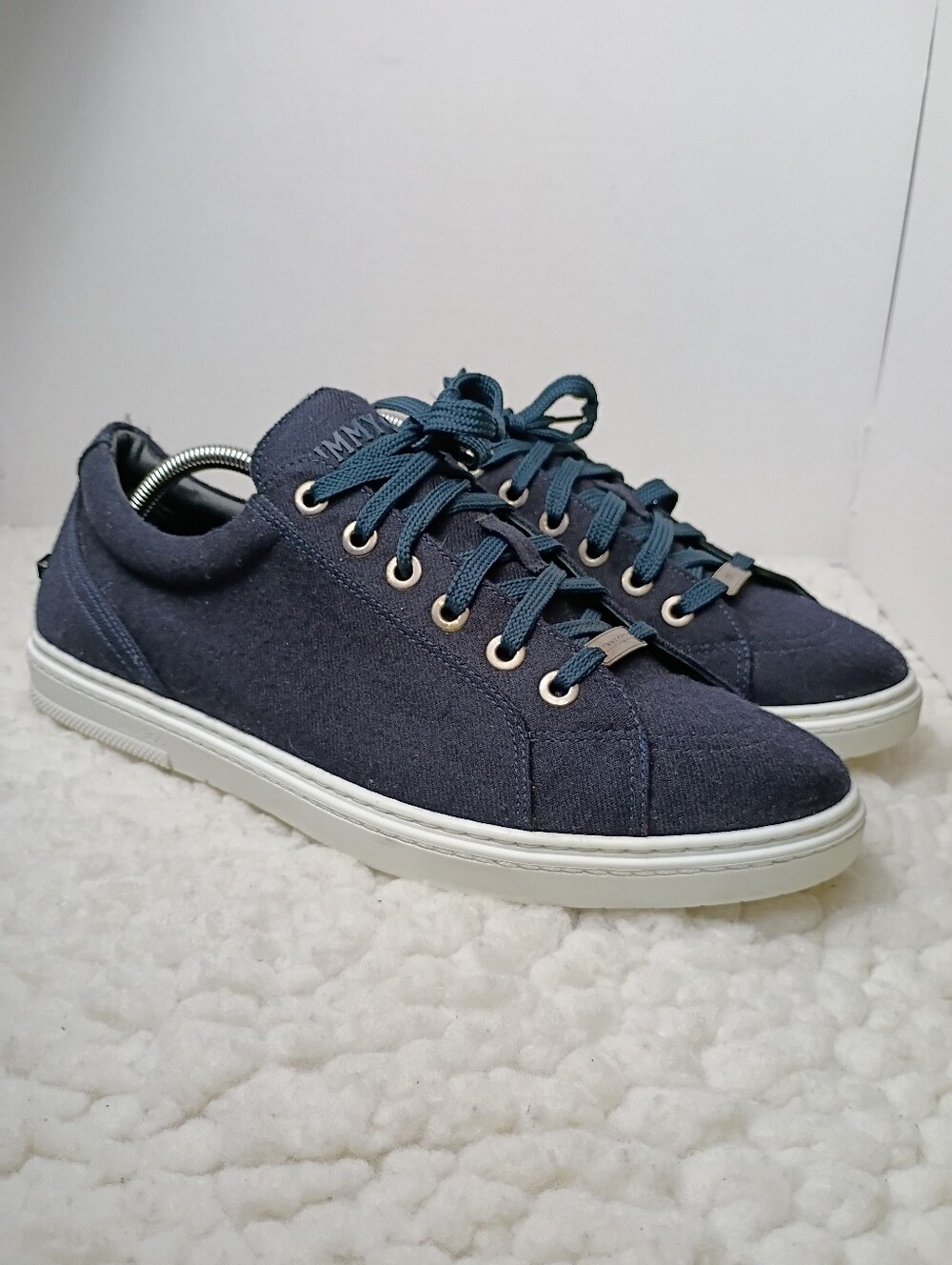 Jimmy Choo Cash Low Top Sneakers Navy Canvas Star Stud Size 45 Italy